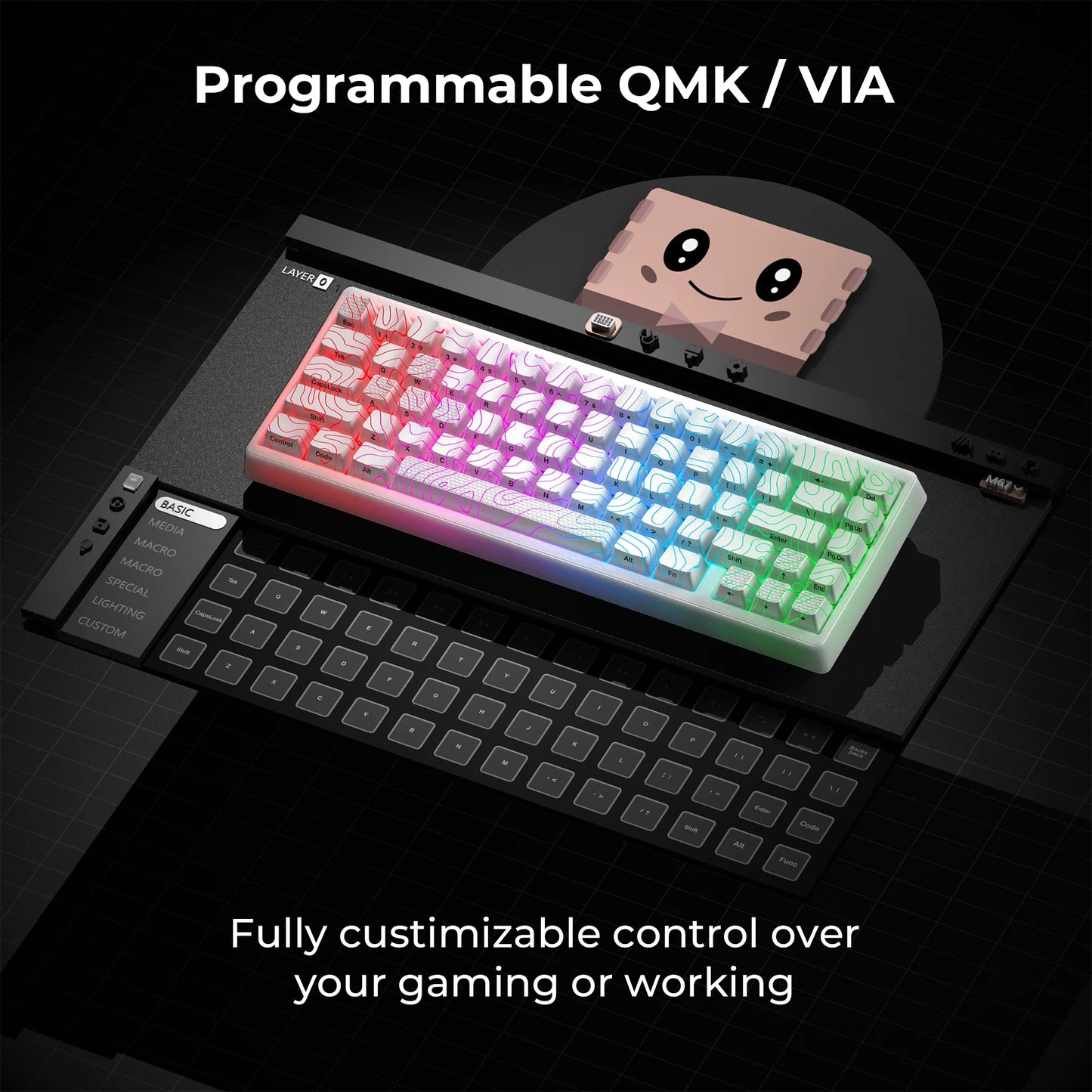 XVX Wireless Mechanical Keyboard M67 JadeStone With IMD-Tech Keycaps Tri-Mode Topographic White Gamer Keyboard Gasket Design