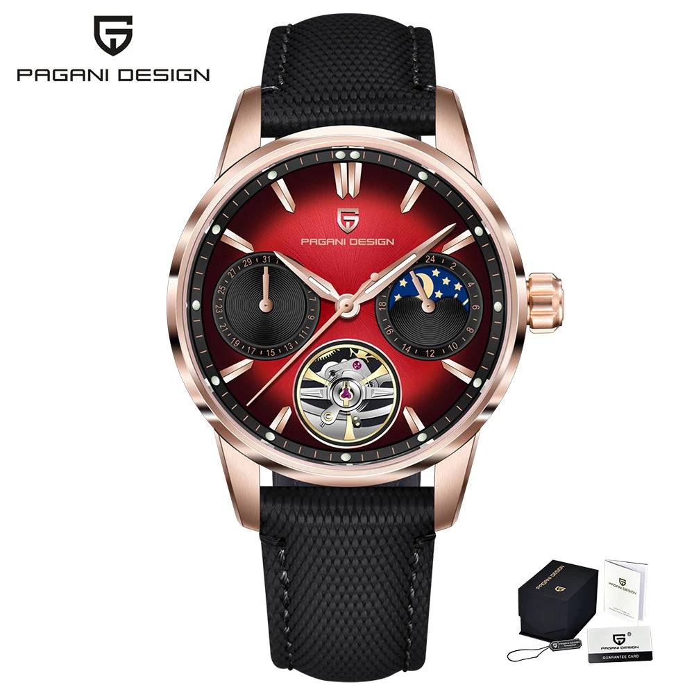 PAGANI DESIGN 41mm Men’s Luxury Mechanical Watch  Sapphire Crystal, Leather Strap & Waterproof