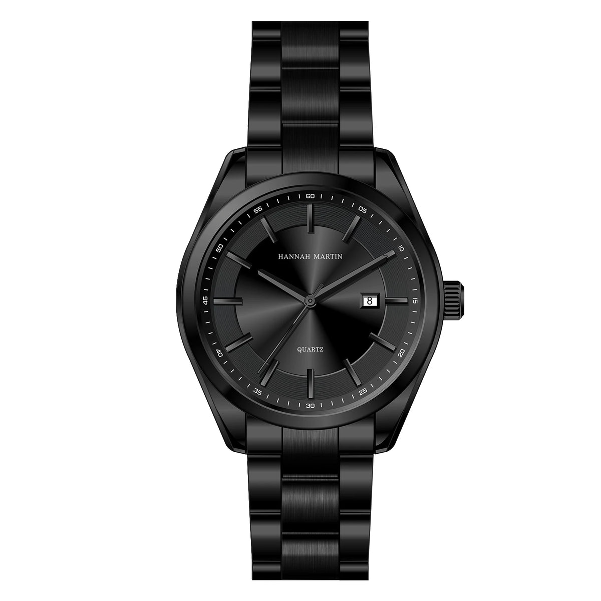 HANNAH MARTIN quartzhorloge, 40 mm, voor heren, zwarte roestvrijstalen armband, waterdicht tot 3 bar, sport-chique stijl