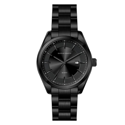 HANNAH MARTIN quartzhorloge, 40 mm, voor heren, zwarte roestvrijstalen armband, waterdicht tot 3 bar, sport-chique stijl