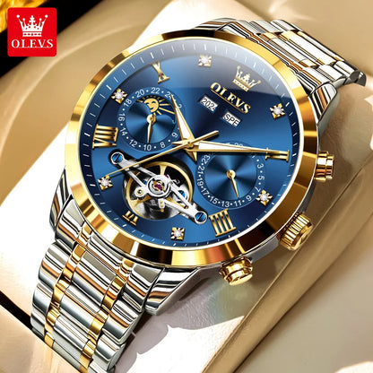 OLEVS Men's Watches - Moon Phase Hollow Flywheel Exclusive Original Automatic Mechanical Watches For Men Luxury Man Watch New 7029
