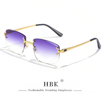 HBK Square Rimless Sunglasses Women Retro Metal Sun Glasses Men Luxury Party Business Gradient Shades 2024 Summer Style