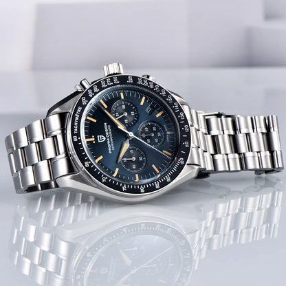 Zegarek męski PAGANI DESIGN „New Moon” – luksusowy zegarek kwarcowy, chronograf, szkło szafirowe z powłoką antyrefleksyjną, ceramiczna ramka, świecące wskazówki