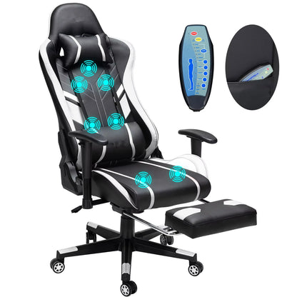 Massage Gaming Chair Ergonomic Office Chair with Footrest, 7-Point Massage Gaming Chair with Lumbar Support, Reclining Gamer Seat GC-RC03