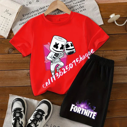 Fortnites Kids T Shirt Shorts Set Cartoon Figure Printed T Shirts Children Tops Summer Casual Sportswear Kids Boys Clothing
