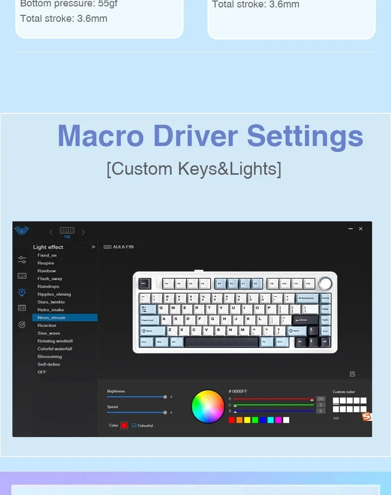 AULA F75 Game Mechanical Keyboard RGB Light 2.4G /BT5.0/Wired Tri-Mode Gasket Structure 75% Customized Gradient Grey Keyboard