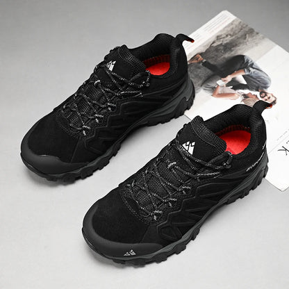 HIKEUP High Quality Leather Hiking Shoes Durable Outdoor Sport Men Trekking Leather Shoes Lace-Up Climbing Hunting Sneakers