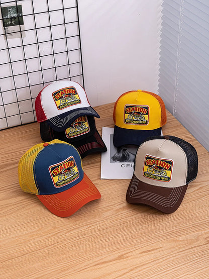 Unisex hálós trucker sapka, klasszikus motoros mintával, lélegző nyári baseball sapka, utcai divat sapka férfiaknak és nőknek
