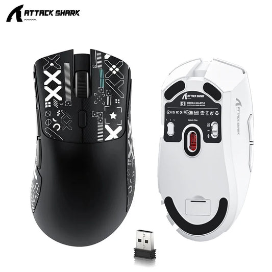 Attack Shark R1 lahka brezžična gaming miška Bluetooth 2.4G PAW3311 18000DPI ergonomska miška z makri