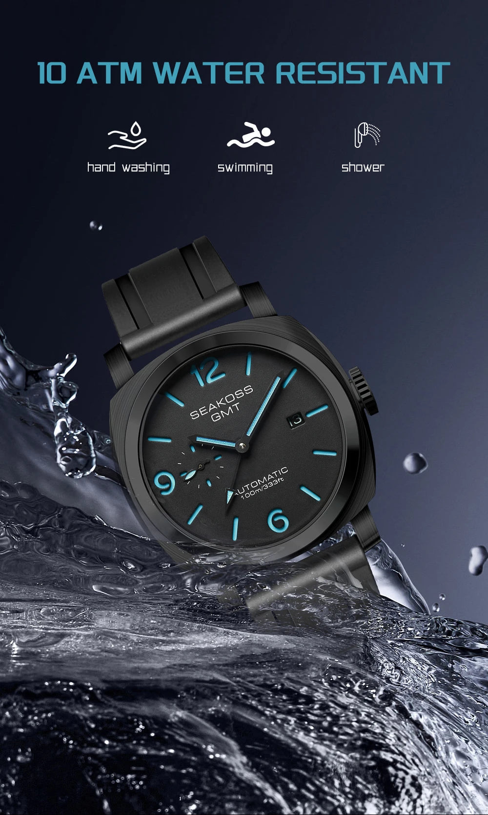 SEAKOSS 100m Diving Men GMT Automatic Mechanical Watches 1963 Clock 2557 Seagull Movement Super Luminous Sapphire Wristwatches