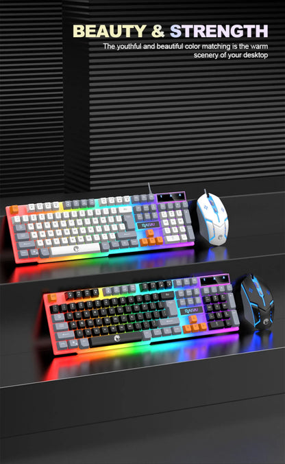 Rainbow LED Backlit Wired Gaming Keyboard And Mouse Combo with 104 Keys 3D Scroll Wheel 1600 DPI USB Interface Ergonomic PC Game
