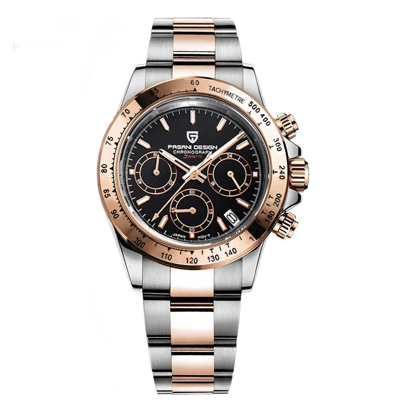 PAGANI DESIGN herenhorloge – Model met gekleurde wijzerplaten, luxe quartz-polshorloge, chronograaf met een uurwerk