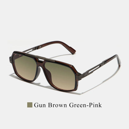 Ruiao Double-Bridge Pilot Sunglasses UV400 Fashion Gradient Shades Metal Frame Unisex Sun Glasses for Men And Women Driving