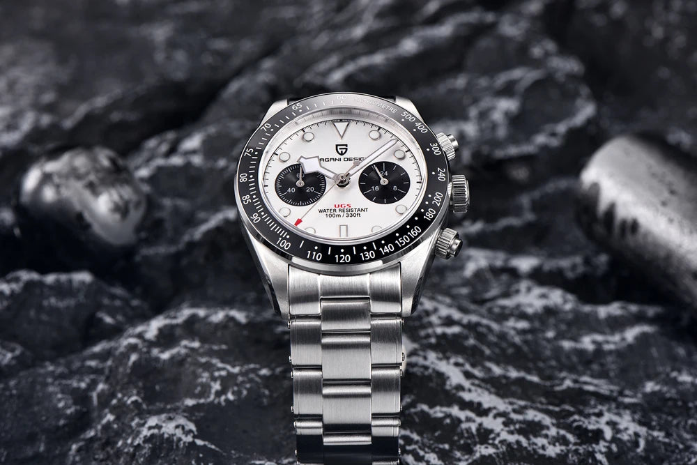 Vyriškas laikrodis „PAGANI DESIGN“ „Panda“ – prabangus kvarcinis chronografas, atsparus vandeniui, safyro stiklas su antirefleksine danga, šviečiantis sportinis laikrodis