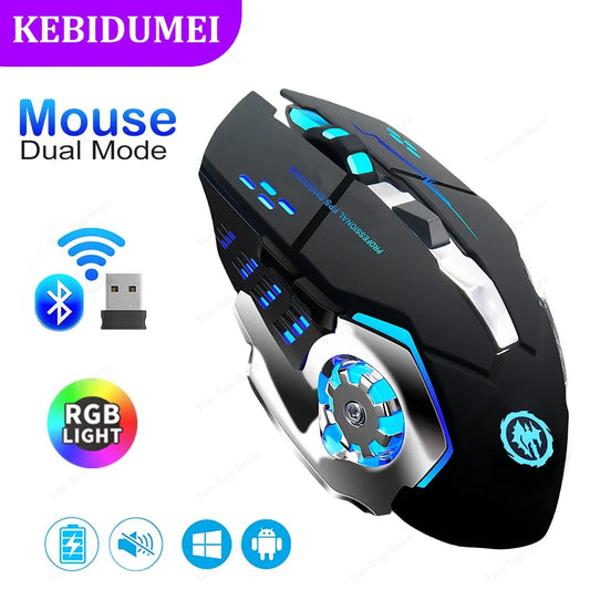 Bluetooth 5.2 Wireless RGB Gaming Mouse, Rechargeable Silent Mouse, 2.4G & Bluetooth Dual Mode, 3600 DPI Ergonomic Mouse for Laptop, MacBook & Tablet