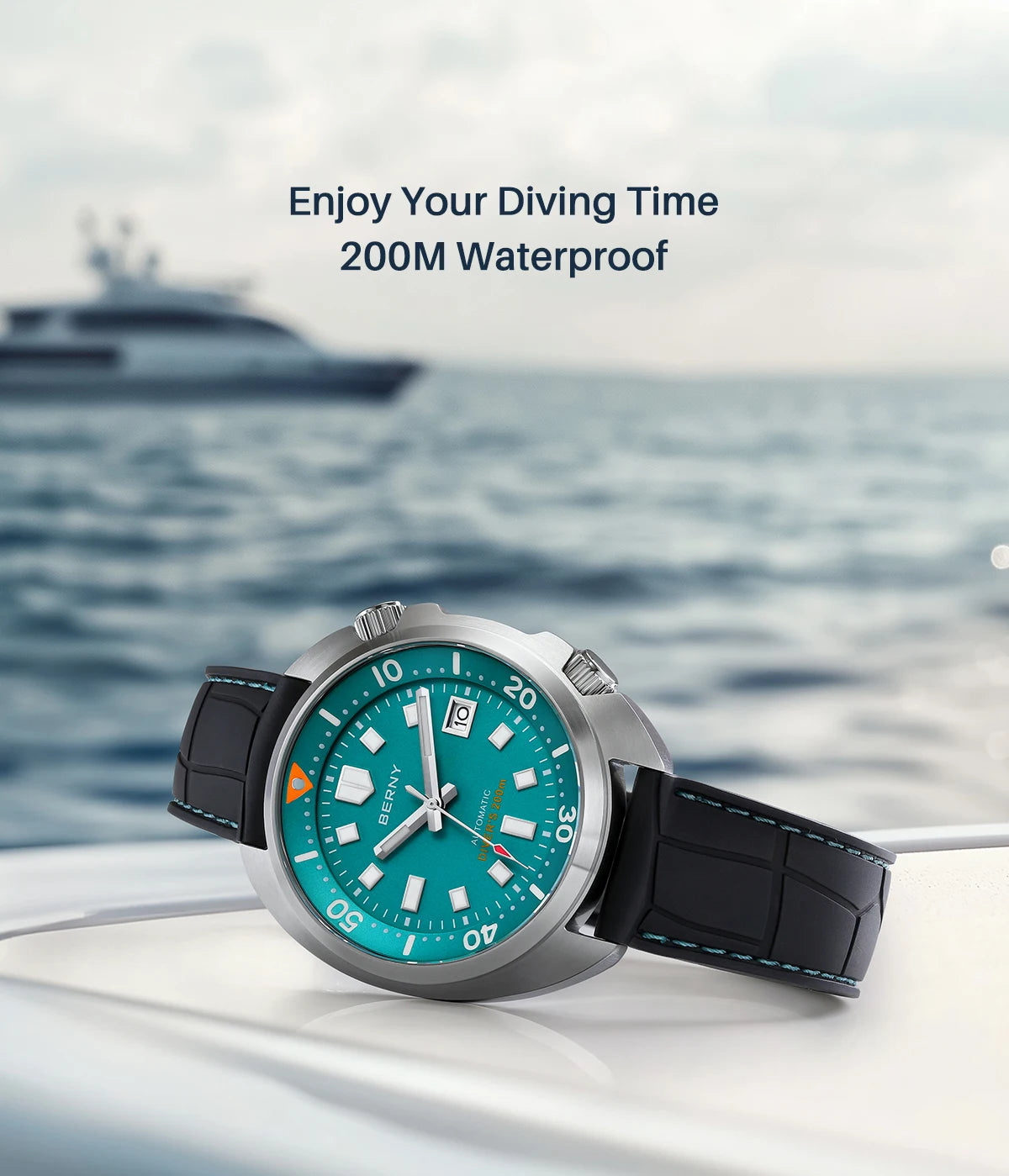 BERNY 20ATM Diver Watch For Men Mechanical Miyota 8215 Sapphire Sports Diving Luminous Anti-collision Crown Dual Crown Men Watch