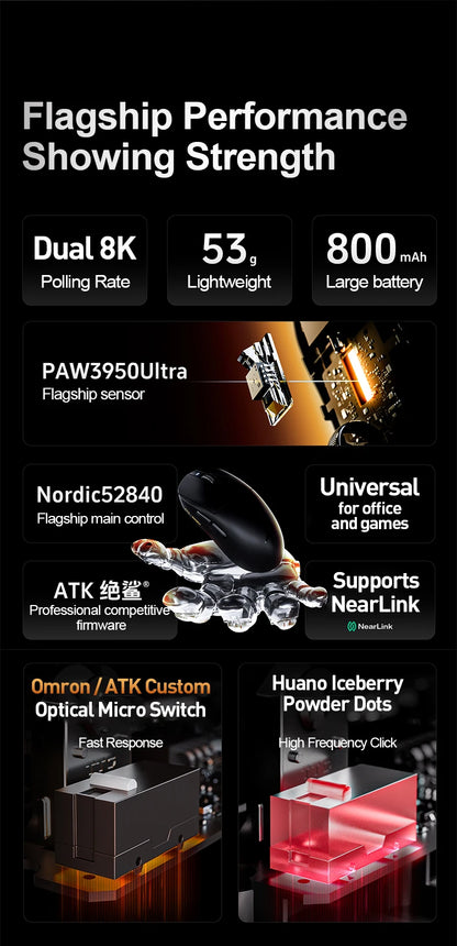 ATK Dragonfly A9 Ultra bežični gaming miš PAW3950 ultra lagan, tromodalni, ergonomski e-sports miš za igrače FPS igara A9 SE Plus