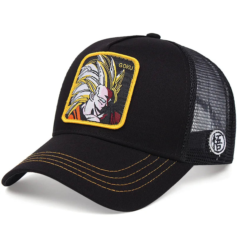 Casquette de baseball imprimée à l'effigie d'un personnage de l'anime Dragon Ball pour hommes et femmes – Casquette hip-hop – Casquette en maille pour camionneur – Protection solaire d'été pour les activités en plein air