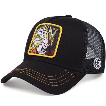Casquette de baseball imprimée à l'effigie d'un personnage de l'anime Dragon Ball pour hommes et femmes – Casquette hip-hop – Casquette en maille pour camionneur – Protection solaire d'été pour les activités en plein air