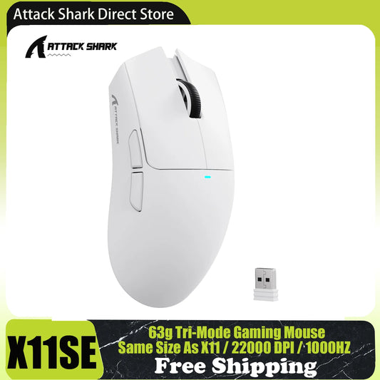 Mouse da gaming wireless ATTACK SHARK X11SE, tri-mode, ultraleggero 63g con sensore PAW3311, 22000 DPI, batteria 300mAh, doppio driver