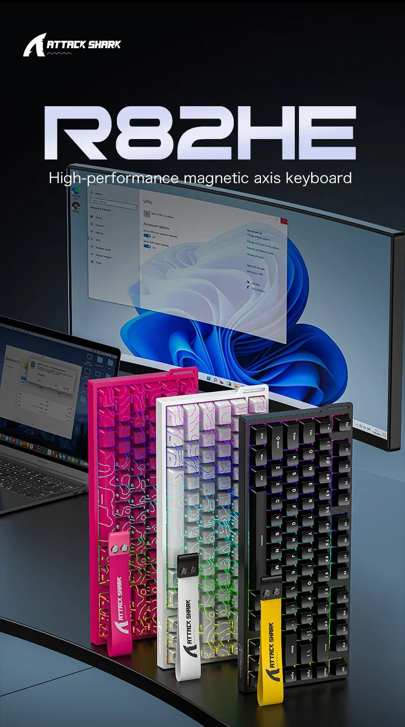 ATTACK SHARK R82 HE Teclado Magnético com Fio 75% RGB 8000Hz Rapid Trigger Atuação de 0.005mm Teclado Gaming