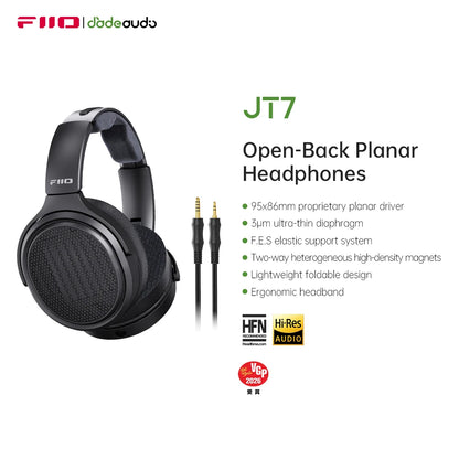 Auscultadores Audiófilos Over-Ear Magnéticos Planares FiiO JT7 – Driver 95x86mm, Headset HiFi com Fio 4.4mm e 3.5mm