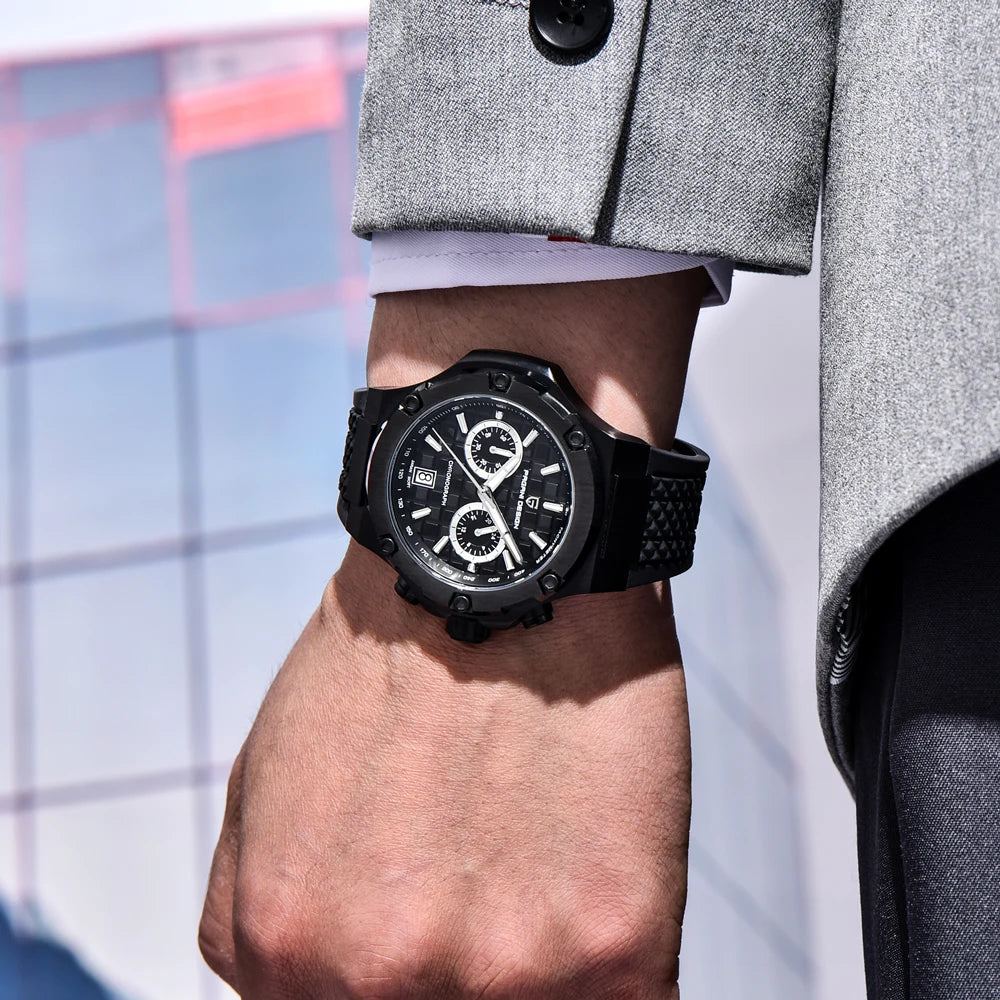 Quartzhorloges voor heren van PAGANI DESIGN – Luxe sportchronograaf, waterdicht, voorzien van lichtgevende wijzers en een saffierglas met antireflectiecoating