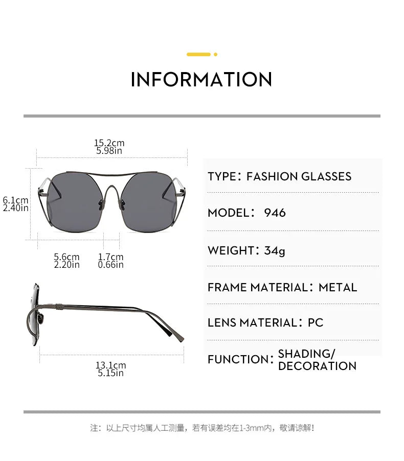 Y2k Polygon Oversized Sunglasses Women Luxury Brand Metal Sun Glasses Fashion Personality Outdoor Retro Eyeglassess Uv400 Men