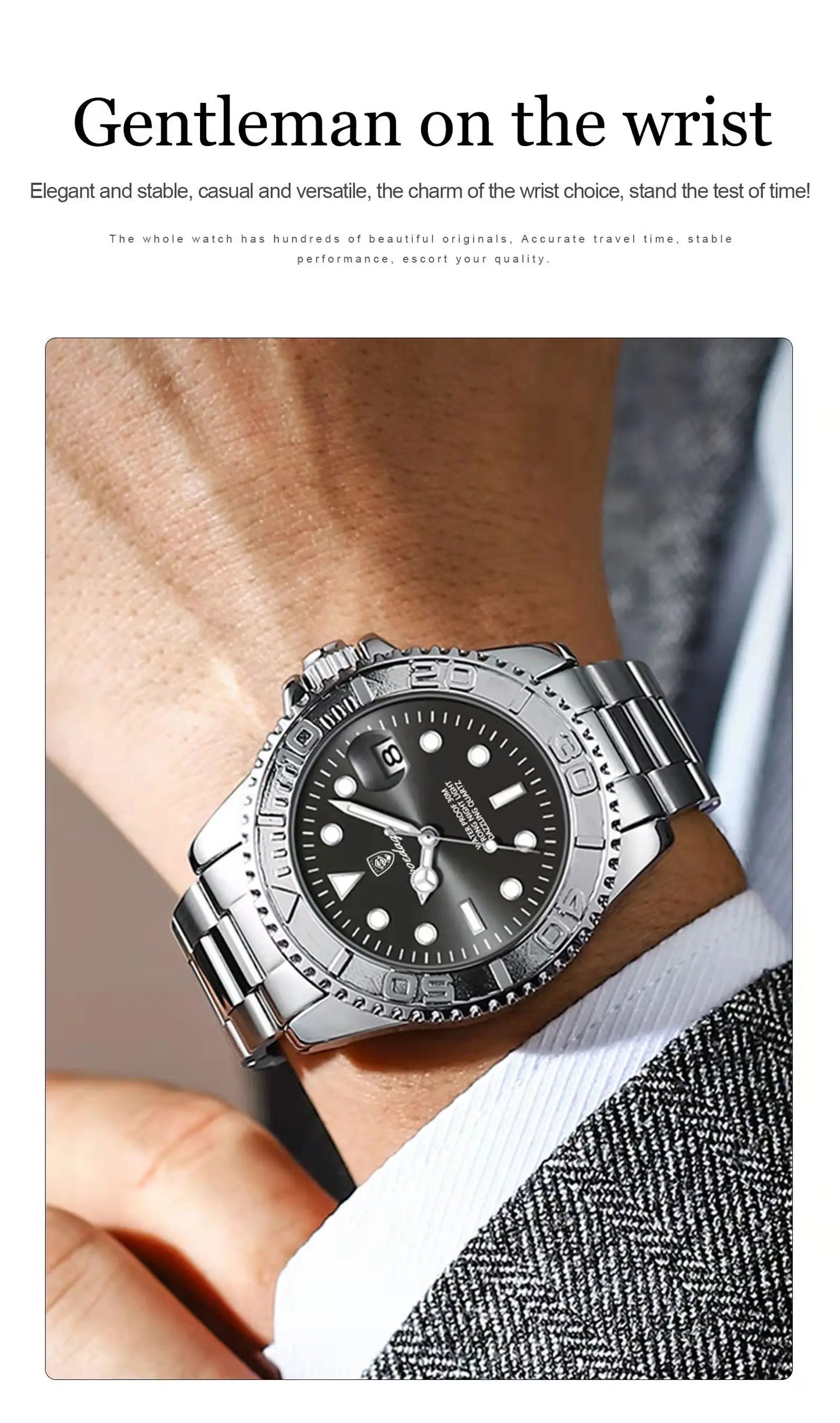 POEDAGAR Luxury Men's Watch Stainless Steel Date Quartz Fashion Watches For Man Waterproof Luminous Business Male Watch+Box Gift