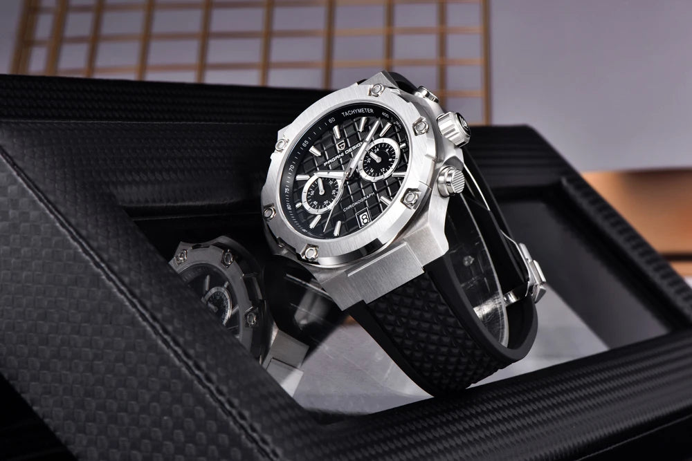 Quartzhorloges voor heren van PAGANI DESIGN – Luxe sportchronograaf, waterdicht, voorzien van lichtgevende wijzers en een saffierglas met antireflectiecoating
