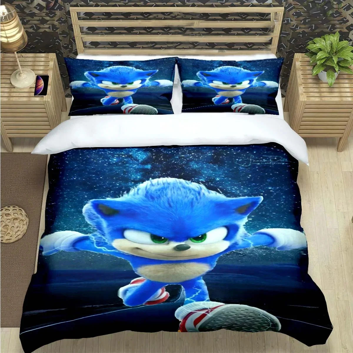 Mados animacinių filmų personažų motyvais dekoruotas patalynės komplektas „Sonic“ antklodės užvalkalas, antklodė, lovos užklotas, skirtas paaugliams, vaikams, mergaitėms ir berniukams – prabangus gimtadienio dovana