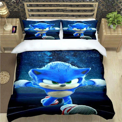 Mados animacinių filmų personažų motyvais dekoruotas patalynės komplektas „Sonic“ antklodės užvalkalas, antklodė, lovos užklotas, skirtas paaugliams, vaikams, mergaitėms ir berniukams – prabangus gimtadienio dovana