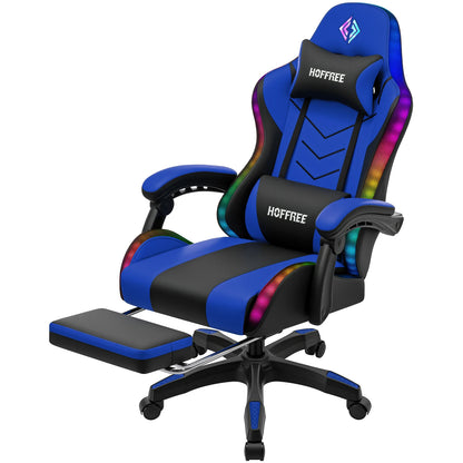 300lbs RGB LED Gaming Chair with Wireless Speakers, Ergonomic Massage Gaming Chair with Footrest, Reclining Computer Gaming Chair for Adults