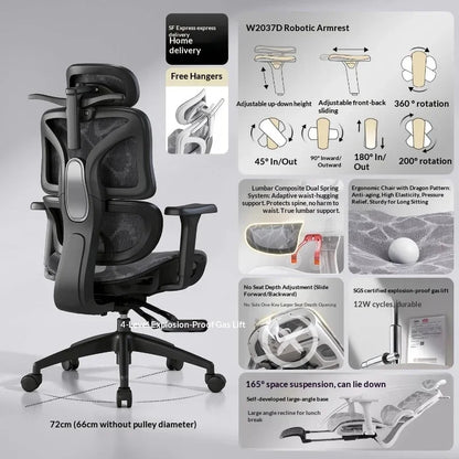 Sedia da ufficio in rete ergonomica con supporto lombare regolabile, girevole e reclinabile, poggiatesta, ruote, per home office e gaming
