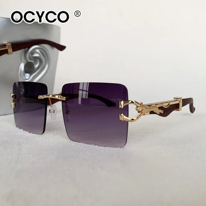 Fashion Rimless Square Sunglasses For Man Leopard Design Gradient Sun Glasses Woman Luxury Outdoor Eyewear UV400