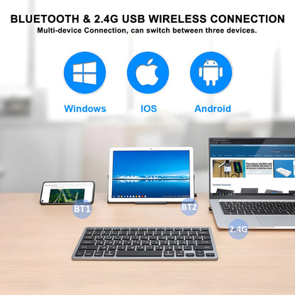 Russian English Layout Slim Wireless Keyboard Bluetooth & 2.4G Dual Mode Keyboard Compact Ergonomic for Windows ios Android