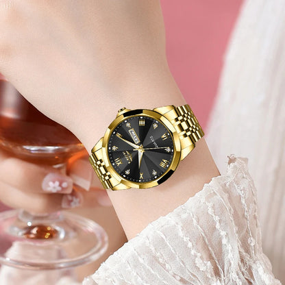 Relógio de pulso de quartzo para mulher LIGE – Elegante e luxuoso, com indicação da data e do dia da semana – Relógio simples e à prova de água, ideal como presente para mulher