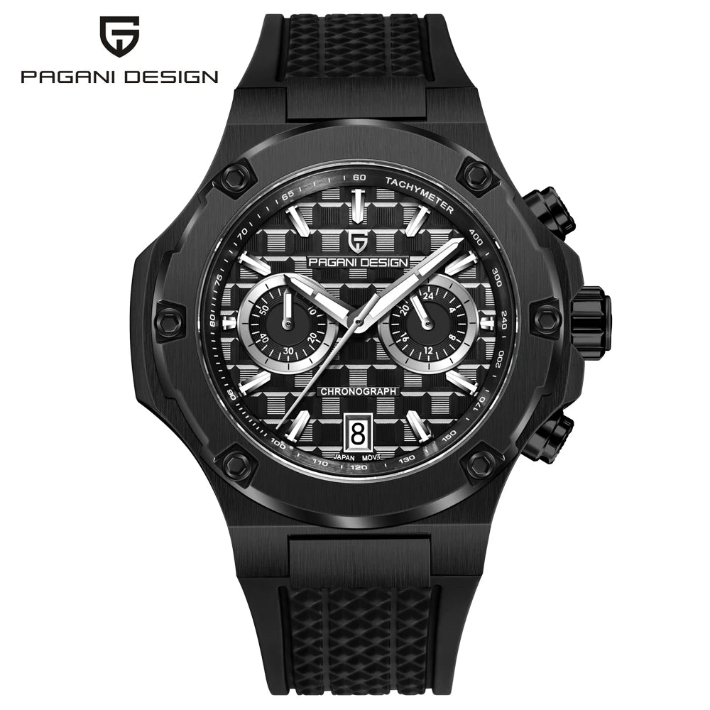 Quartzhorloges voor heren van PAGANI DESIGN – Luxe sportchronograaf, waterdicht, voorzien van lichtgevende wijzers en een saffierglas met antireflectiecoating