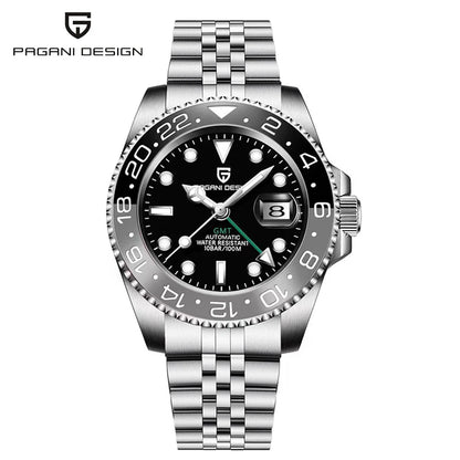 PAGANI DESIGN 40MM GMT Reloj para hombre de lujo con cristal de zafiro AR, reloj mecánico con bisel cerámico, automático, resistente al agua 100M, reloj de regalo