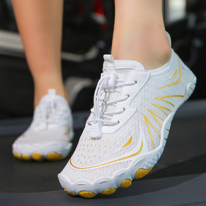 Novos sapatos aquáticos 2025 barefoot para praia e desporto, sapatos de natação antiderrapantes de alta qualidade, sapatos desportivos casuais de cinco dedos unissexo