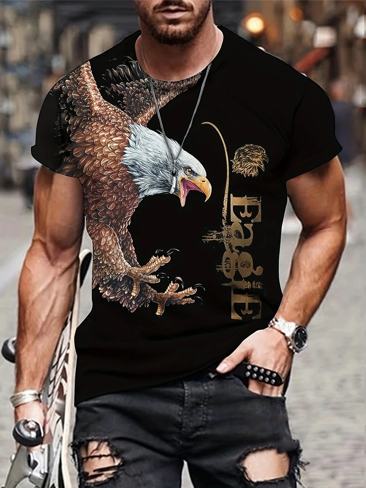 Modne majice z grafiko Eagle Luksuzne majice Poletne moške majice Sproščene majice Majice s kratkimi rokavi 3D-tiskanje Moška oblačila