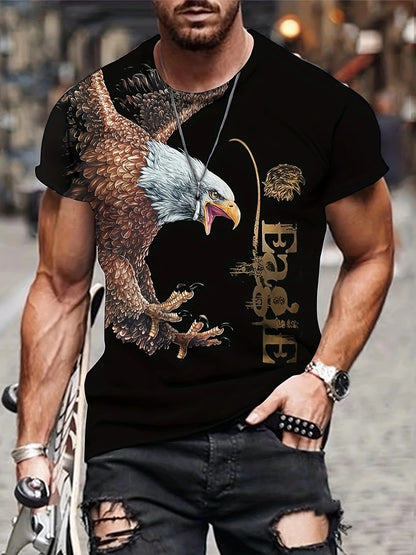 Modne majice z grafiko Eagle Luksuzne majice Poletne moške majice Sproščene majice Majice s kratkimi rokavi 3D-tiskanje Moška oblačila