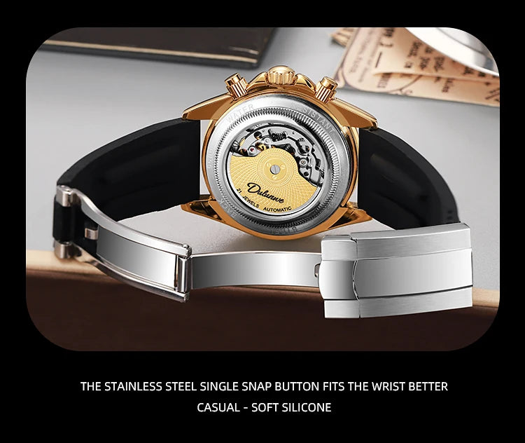 Diamond Bezel Stainless Steel Automatic Watch Fashion Mulitfunction Waterproof Luminous Mechanical Watches for Men