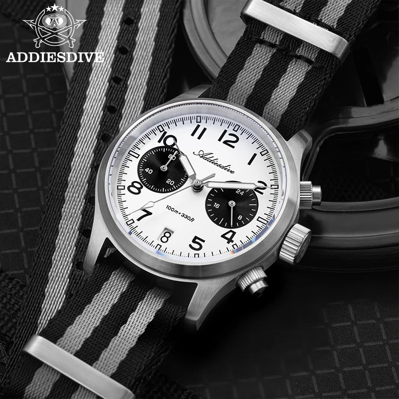 Orologio da uomo ADDIESDIVE 2025 New Panda Eye, retrò di lusso, quarzo VK64, cronografo sportivo, impermeabile 100M, luminoso