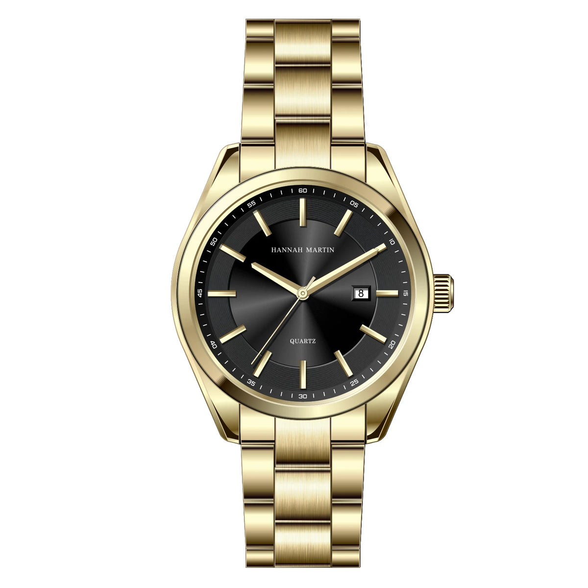 HANNAH MARTIN quartzhorloge, 40 mm, voor heren, zwarte roestvrijstalen armband, waterdicht tot 3 bar, sport-chique stijl