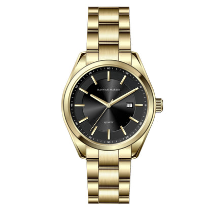 HANNAH MARTIN quartzhorloge, 40 mm, voor heren, zwarte roestvrijstalen armband, waterdicht tot 3 bar, sport-chique stijl