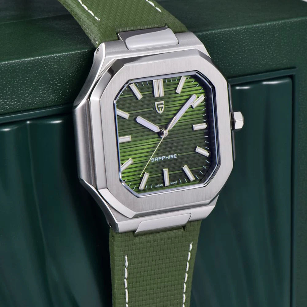 Nuovo orologio di lusso quadrato PAGANI DESIGN 2026 da uomo al quarzo, vetro zaffiro AR, movimento giapponese, luminoso, in acciaio 316L all steel