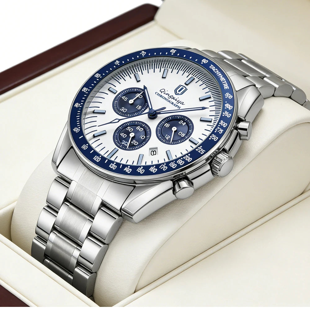 Luxury Brand Men Quartz Watch Waterproof Luminous Stainless Steel Men's Watches 24 Hours Chronograph Date Business Watch For Man