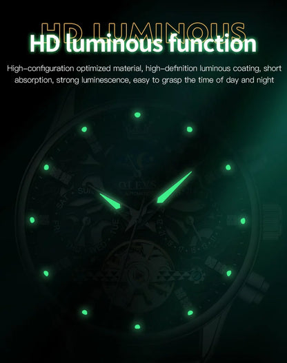 OLEVS 6658 Automatic Mechanical Watch for Man Leather Strap Waterproof Moon Phase Business Dress Men's Watches