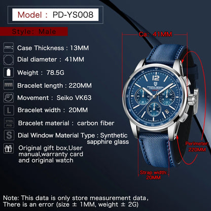 Pagani Design For Mens Watch Chronograph Japan Vk63 Sport Quartz Wristwatch Sapphire Date 100m Waterproof Reloj Hombr Masculino